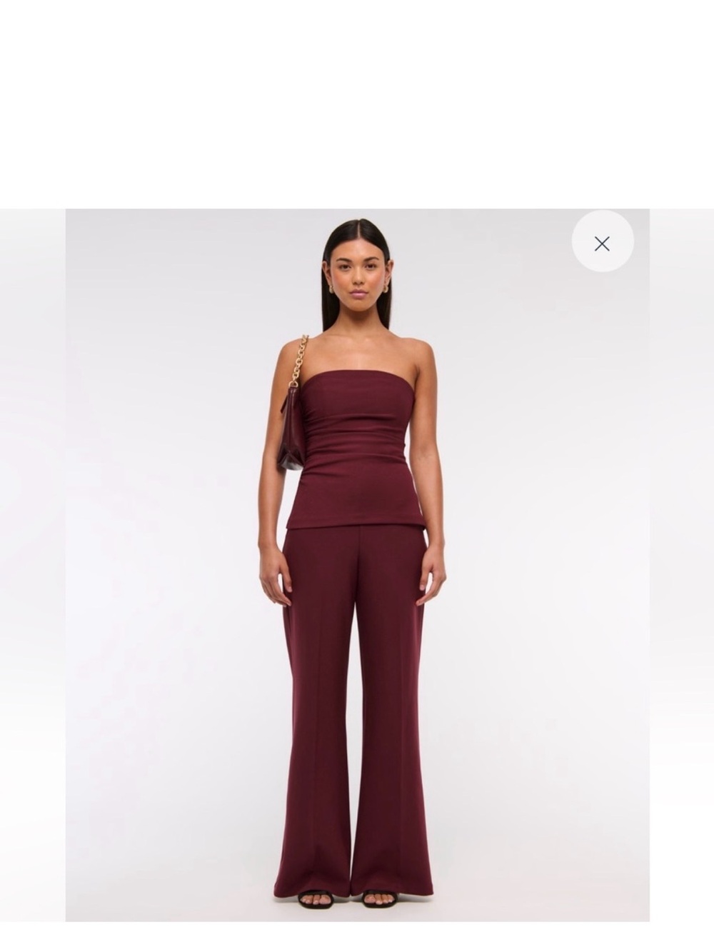 Abercrombie & Fitch Strapless Wide-Leg Jumpsuit in Burgundy
